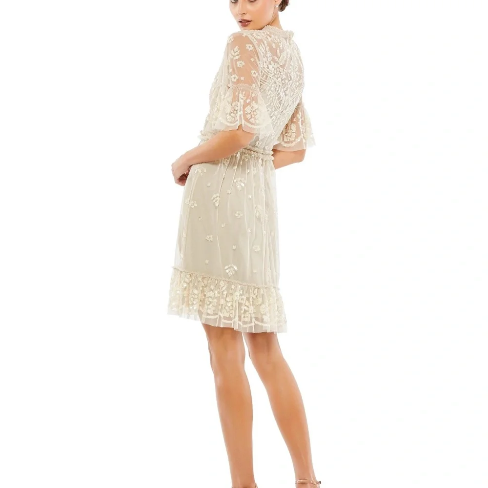 Mac Duggal 9143 Short Sleeve Cocktail Party Dress Nude SIZE 4 NWT - Picture 2 of 9